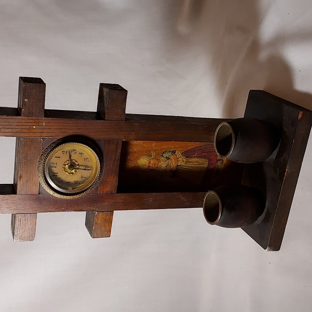 Rare Vintage Wood Mantel Clock With Dutch Girl Picture Marked Pat'd Oct 28 1902